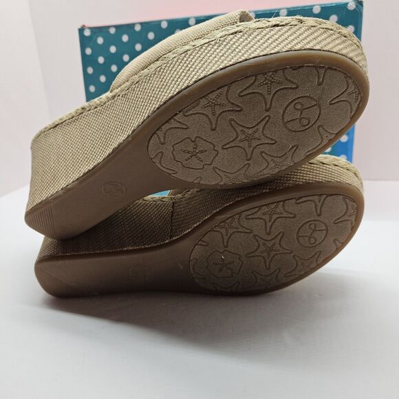 NEW Lindsay Phillips Devon light brown Wedge platform sandal size 9.5 snap shoes - Picture 7 of 8